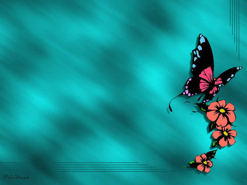 Butterfly and Flowers — Teal