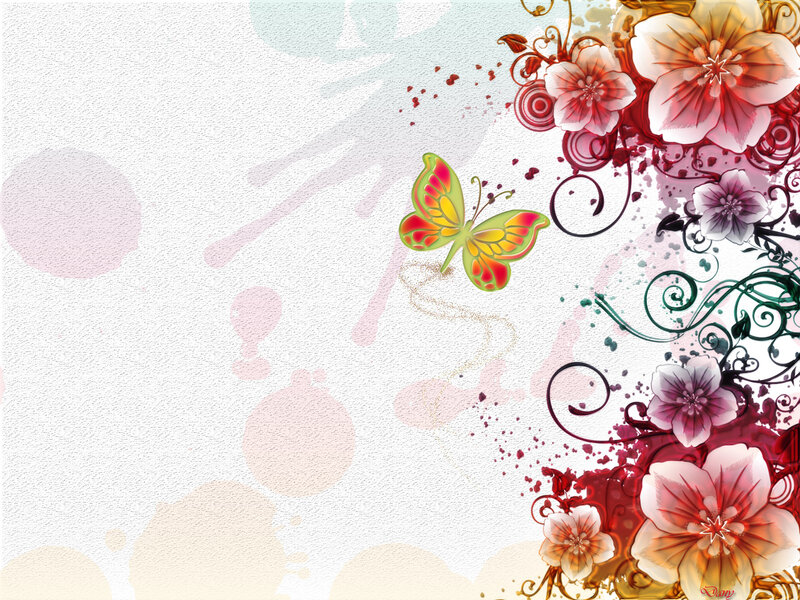 Butterfly and Flowers — White, Whimsical