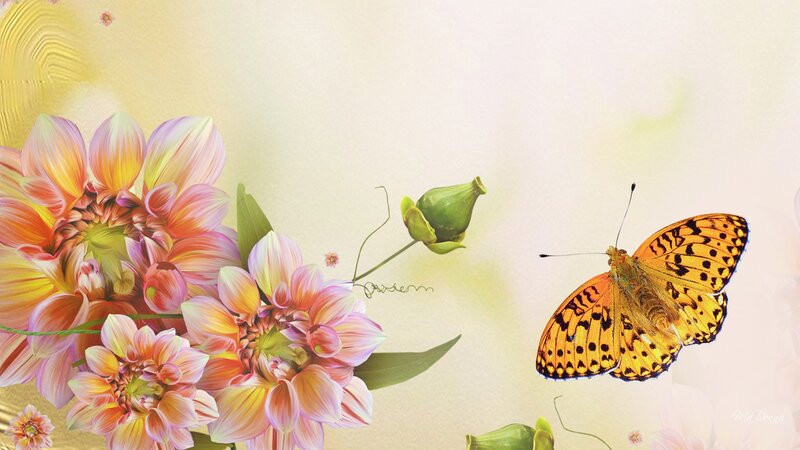 Butterfly and Flowers — Yellow, Serene