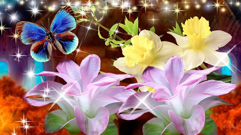 Butterfly and Flowers — Yellow
