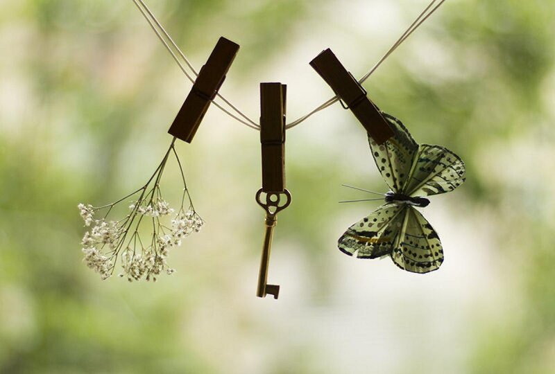 Butterfly and Key on Clothesline