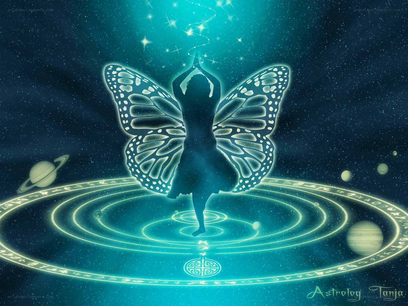 butterfly angel in cosmic circle