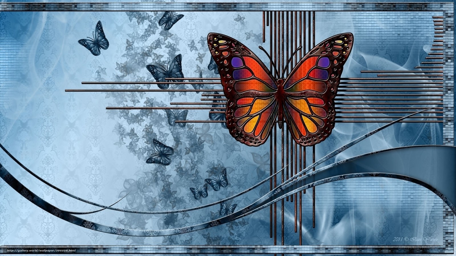 Butterfly art with blue background