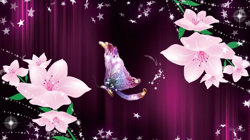 Butterfly Between Flowers