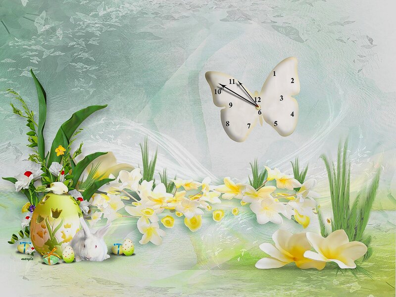 Butterfly Clock with Easter Scene