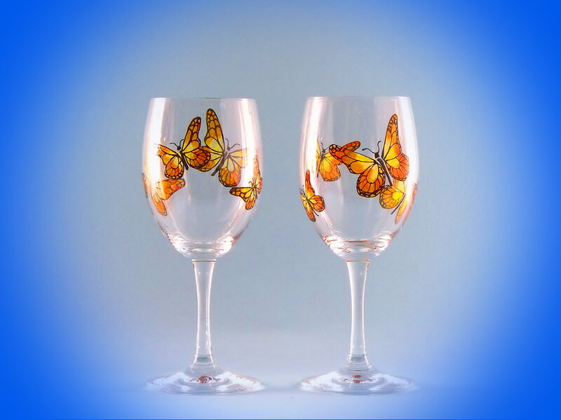 Butterfly-decorated Wine Glasses