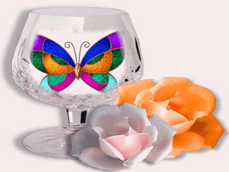 Butterfly Glass with Roses