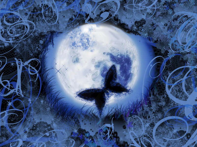 Butterfly in Front of Moon — Blue