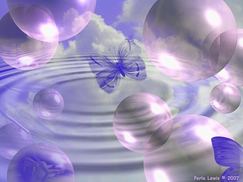 Butterfly in Purple Bubbles