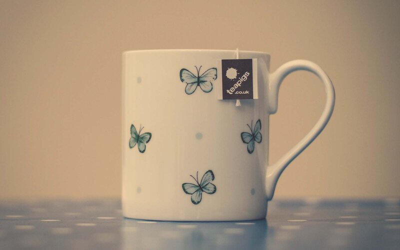 butterfly mug with tea bag
