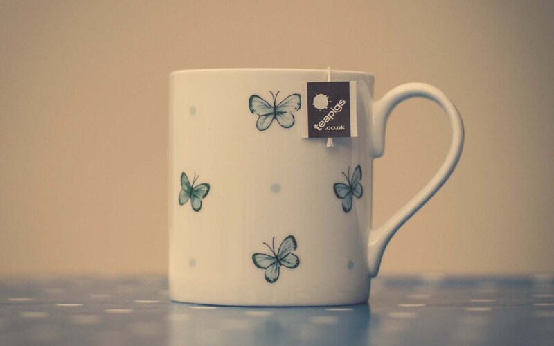 Butterfly Mug with Tea Bag — White