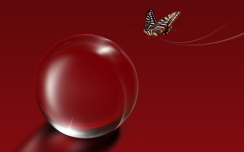 Butterfly Near Crystal Ball — Red