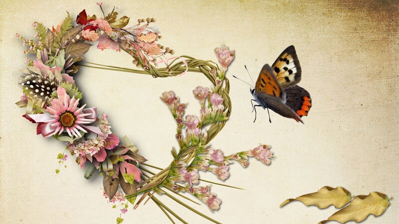 Butterfly Near Floral Wreath