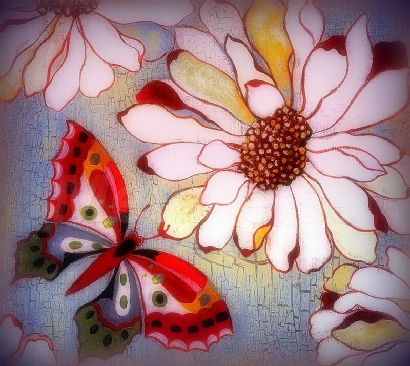 Butterfly Near Flower — White