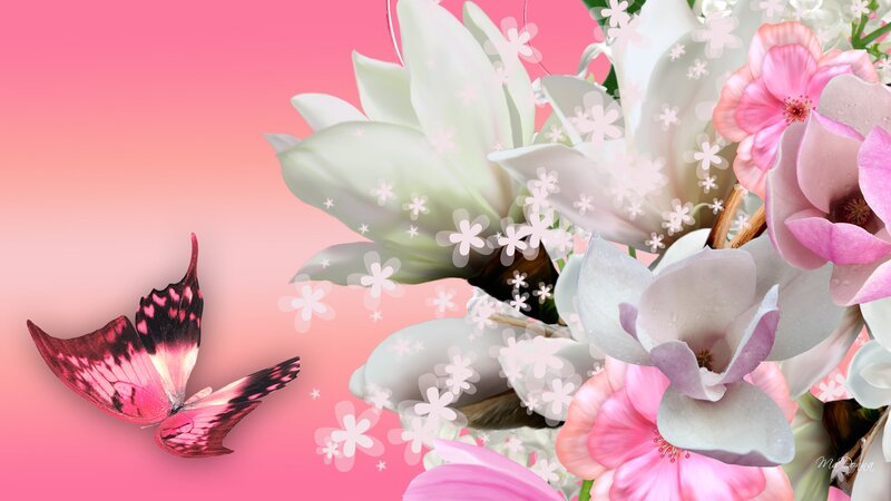 Butterfly Near Flowers — Pink, Serene