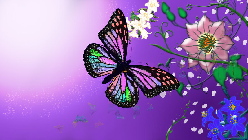 Butterfly Near Flowers — Purple