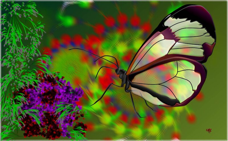 Butterfly Near Purple Flowers — Green