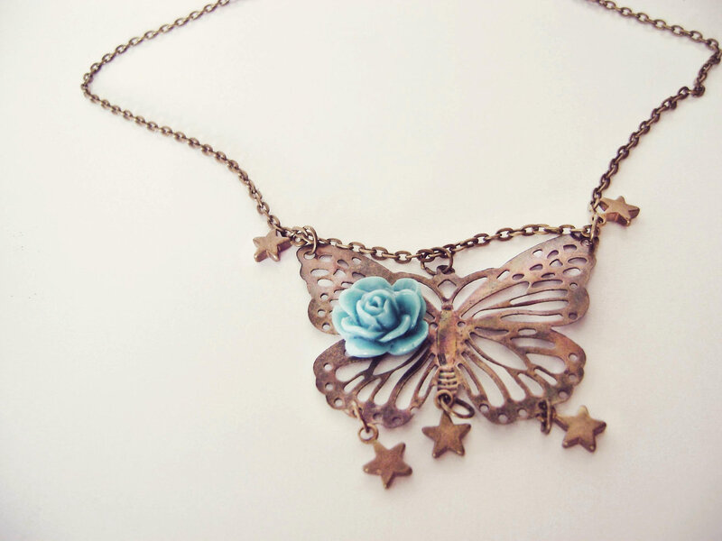Butterfly Necklace with Rose