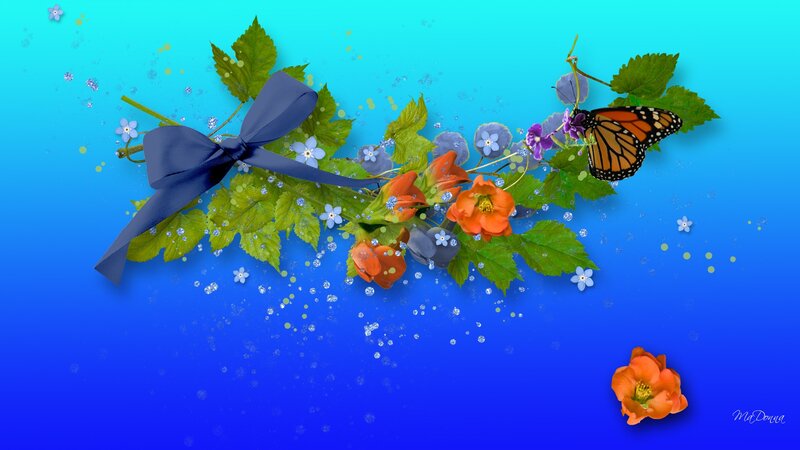 Butterfly on Floral Arrangement — Blue