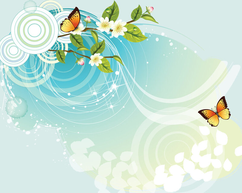 Butterfly on Flower Branch — Blue