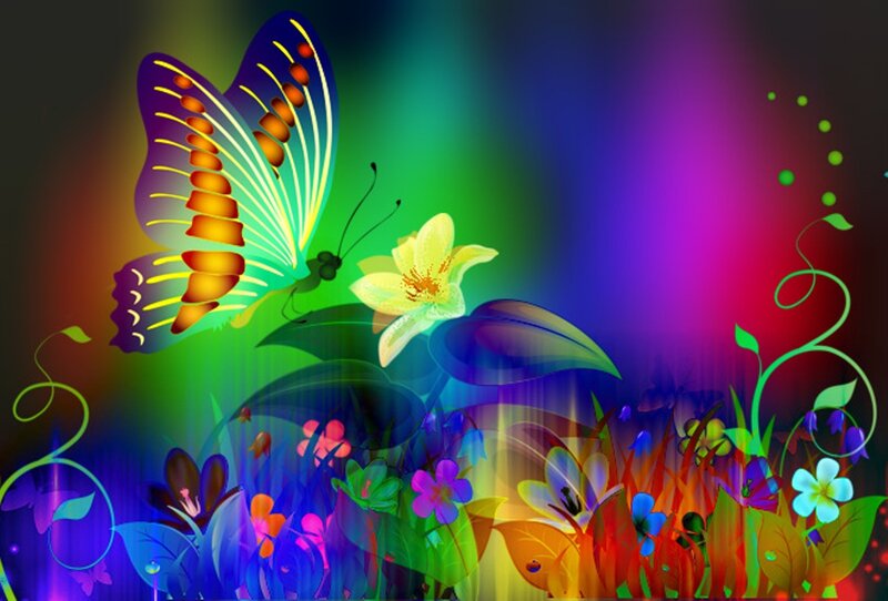 Butterfly on Flower — Green, Vibrant