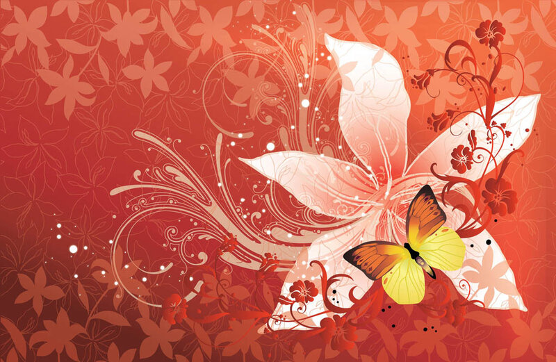 Butterfly on Flower — Red