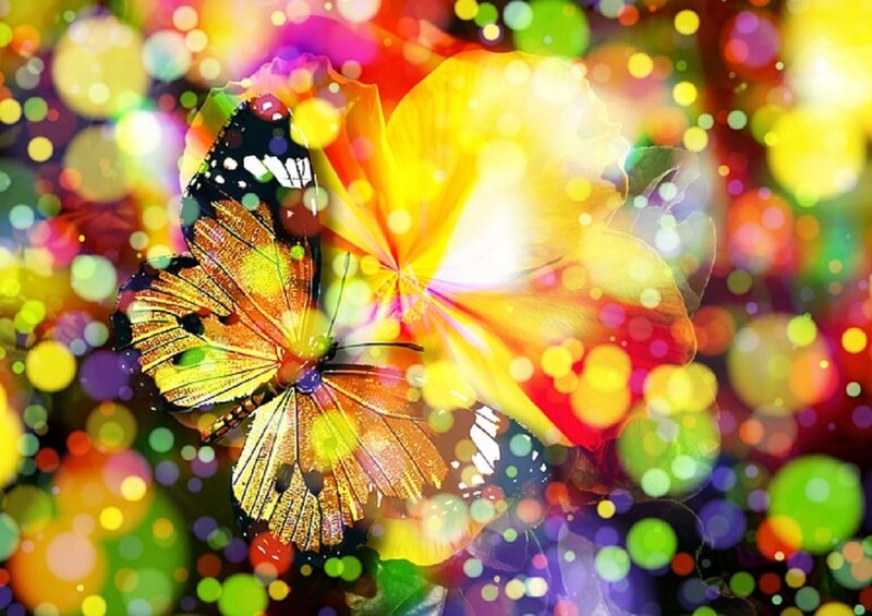 Butterfly on Flower — Yellow, Vibrant, Digital Art