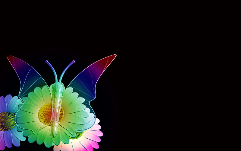 Butterfly on Flowers — Black, Vibrant