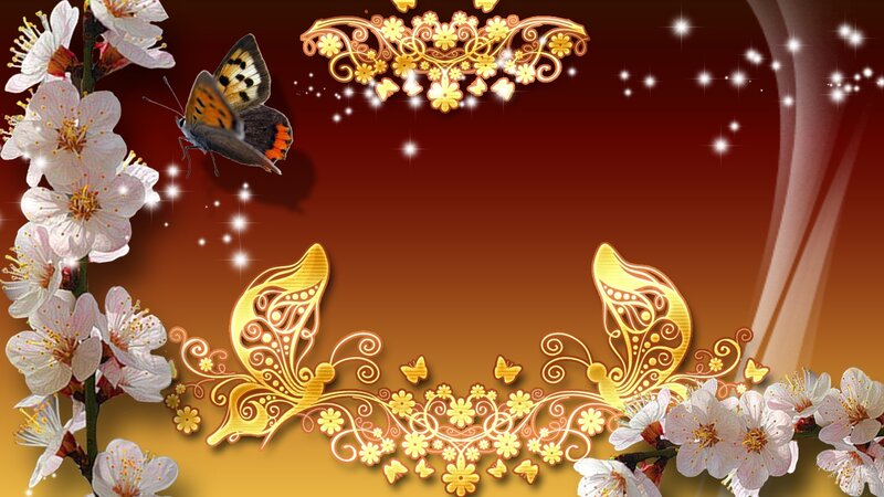 Butterfly on Flowers — Gold