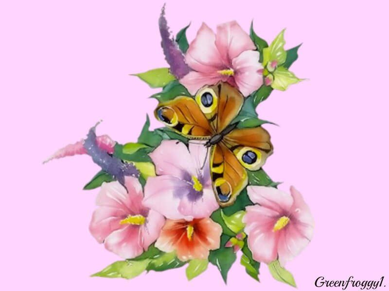Butterfly on Flowers — Pink, Calm, Spring