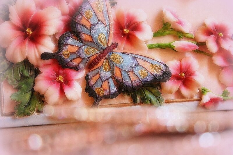 Butterfly on Flowers — Pink, Serene, Digital Art