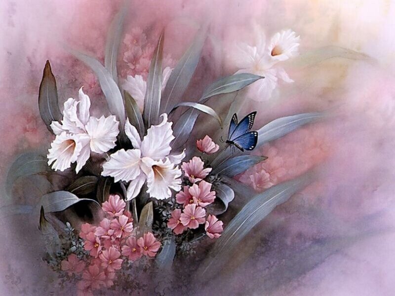 Butterfly on Flowers — Pink