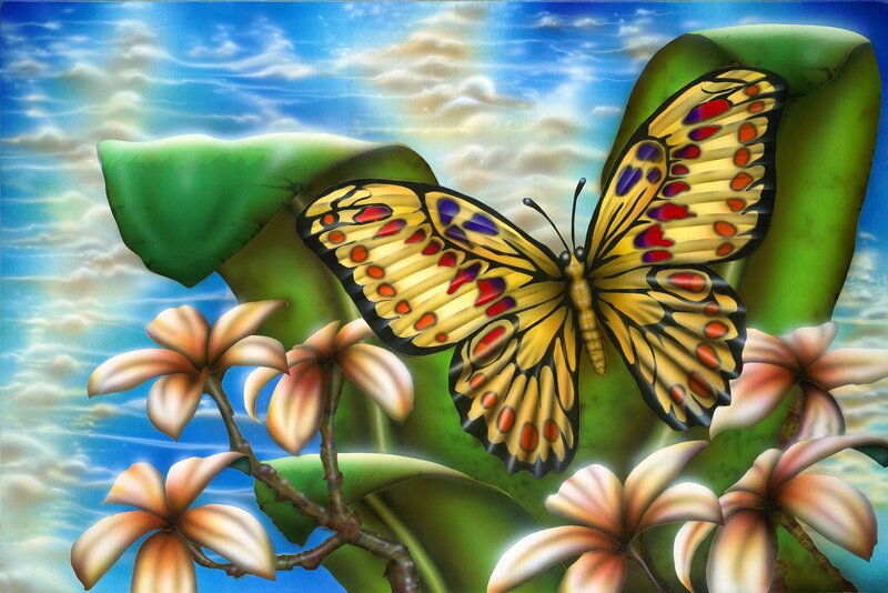 Butterfly on Flowers — Yellow, Serene, Afternoon