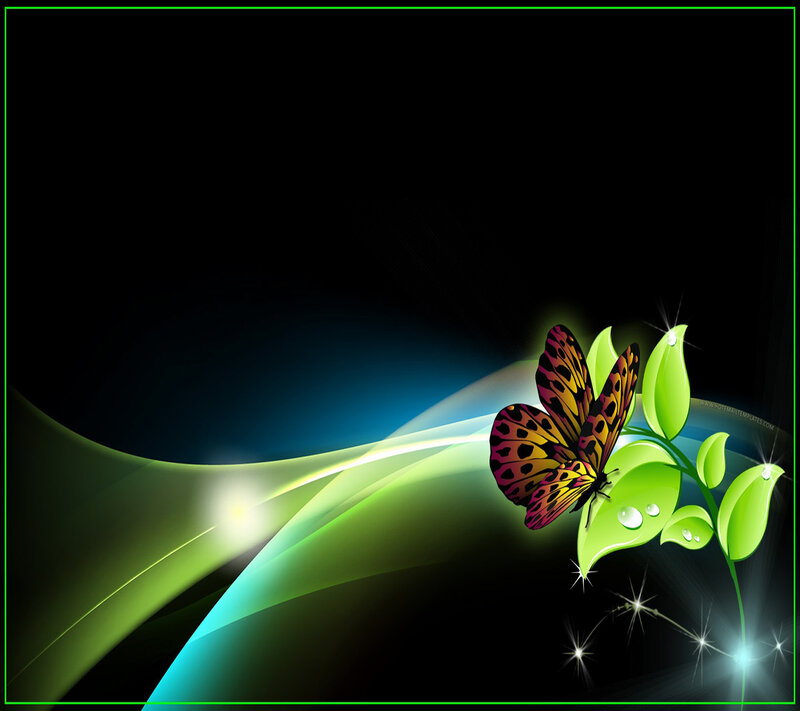 Butterfly on Green Leaves — Black, Dramatic