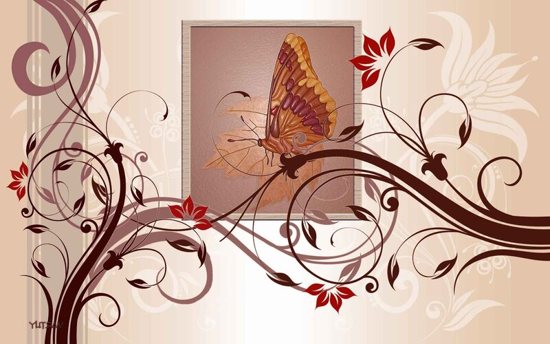 Butterfly on Leaf — Brown, Elegant
