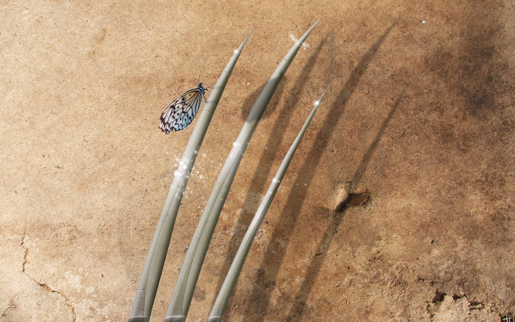 Butterfly on metal claws