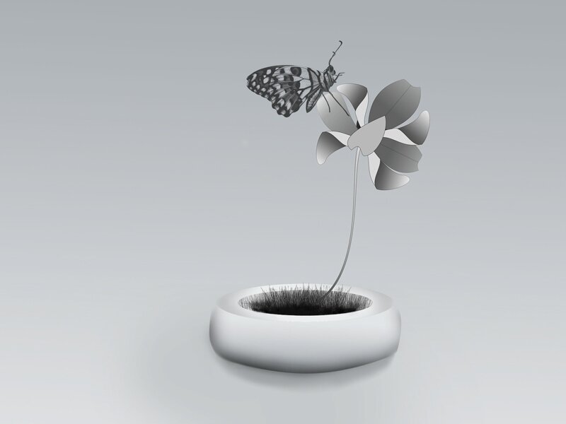 Butterfly on Metal Flower