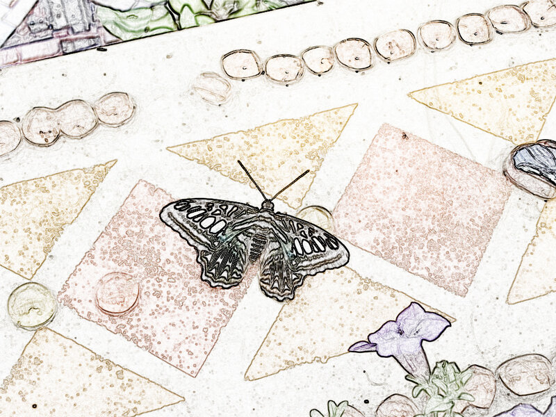 butterfly on mosaic surface