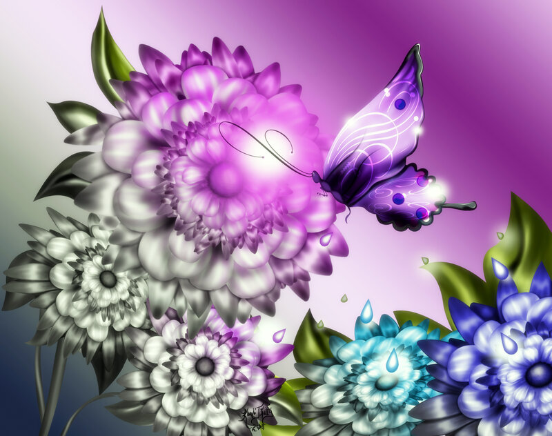 Butterfly on Purple Flower — Serene, Digital Art