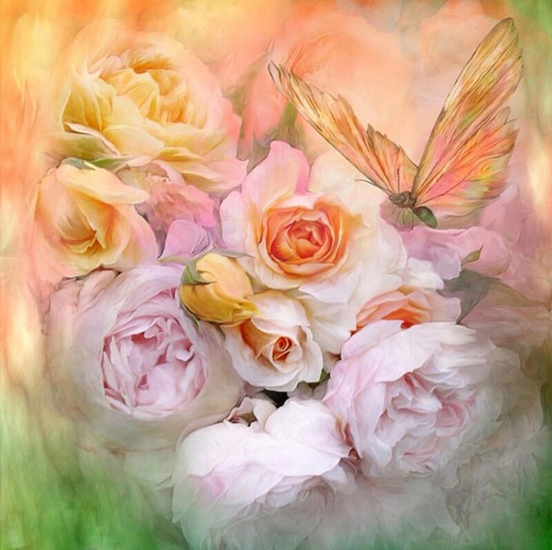 Butterfly on Roses — Pink, Serene