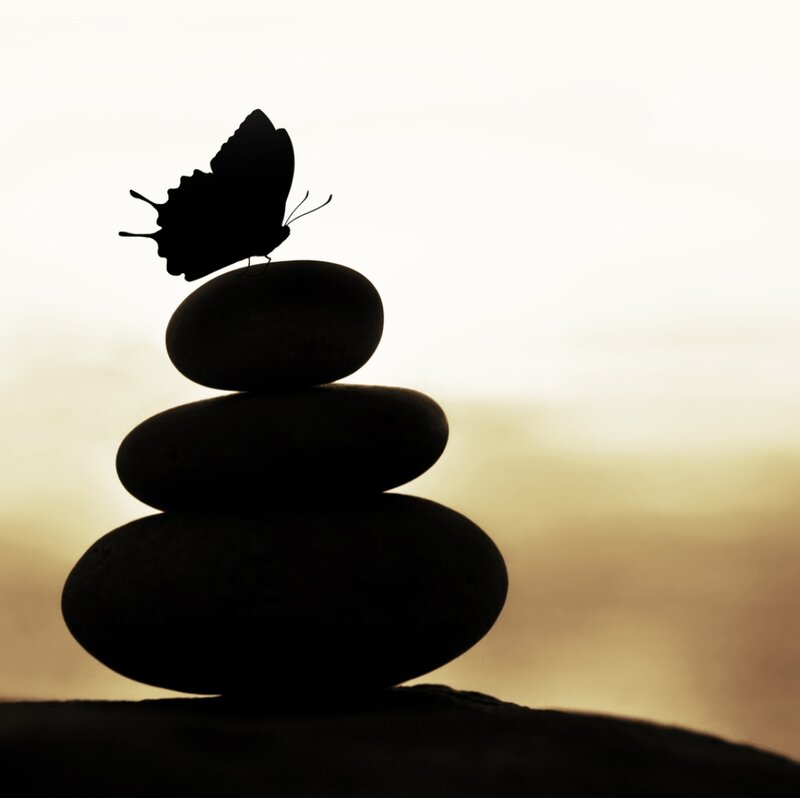 Butterfly on Stacked Stones — Black