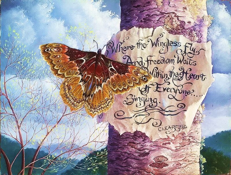 Butterfly on Tree Bark — Purple