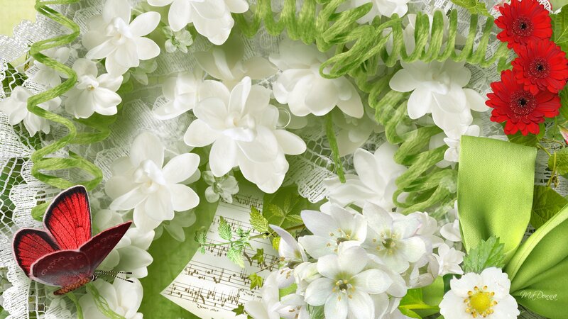 Butterfly on White Flowers — Serene, Digital Art