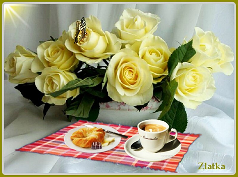 Butterfly on Yellow Roses