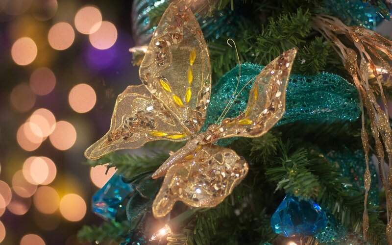 Butterfly ornament on Christmas tree