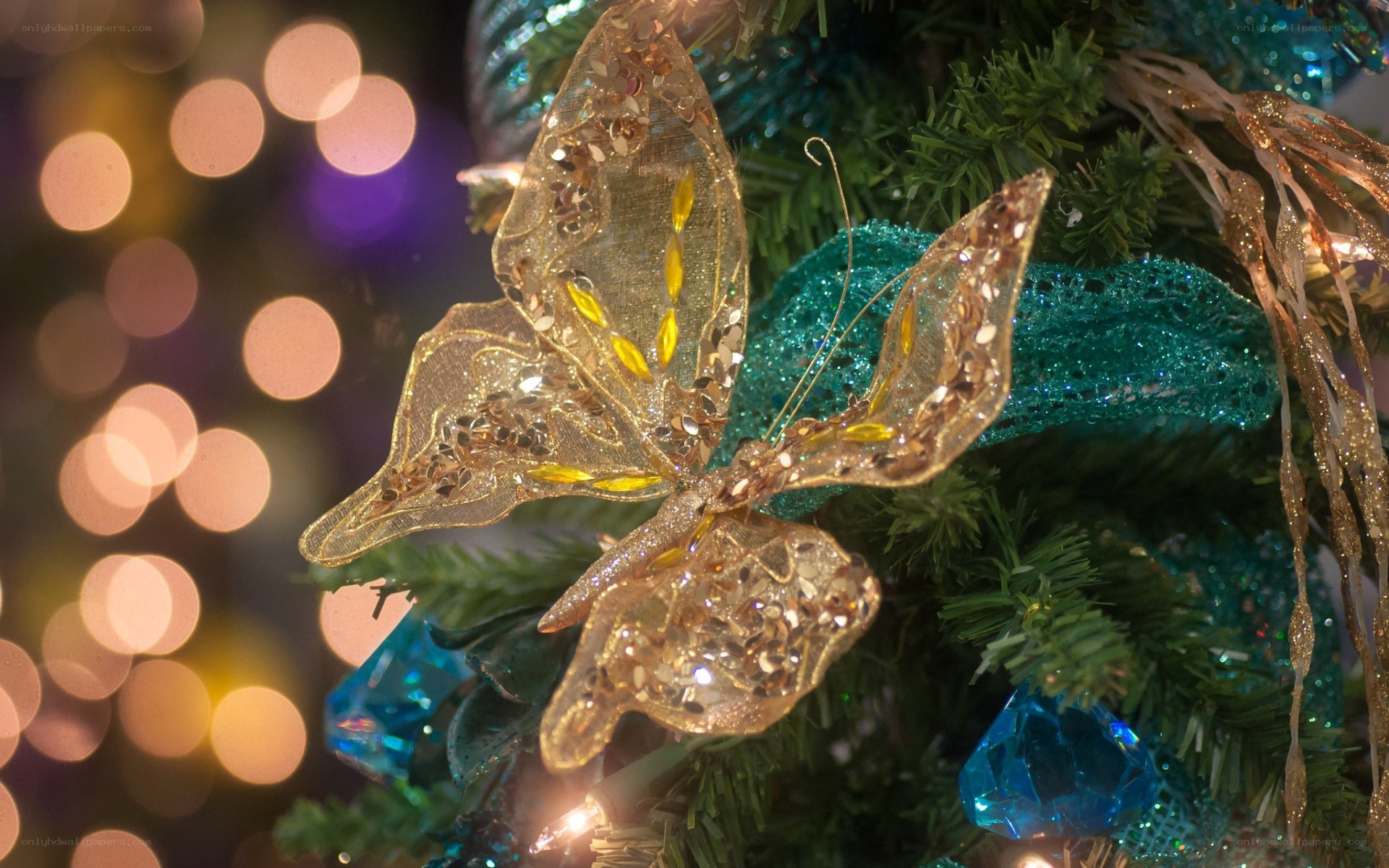 Butterfly ornament on Christmas tree