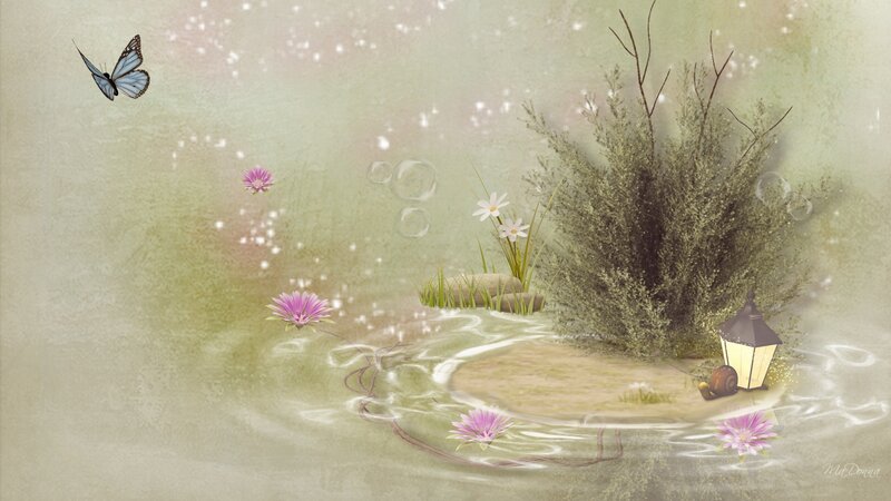 Butterfly over Pond — Green