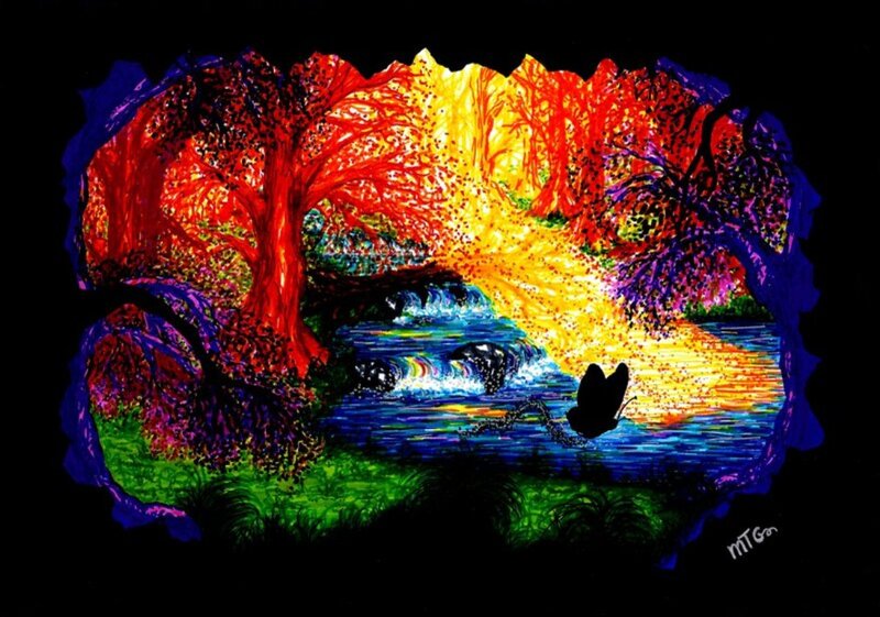 Butterfly over River — Red, Vibrant