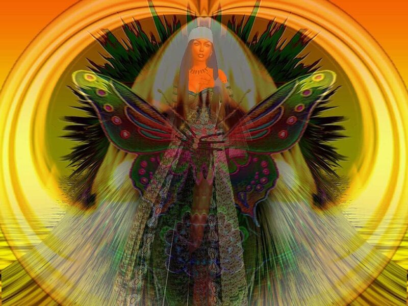 butterfly-winged figure in golden light