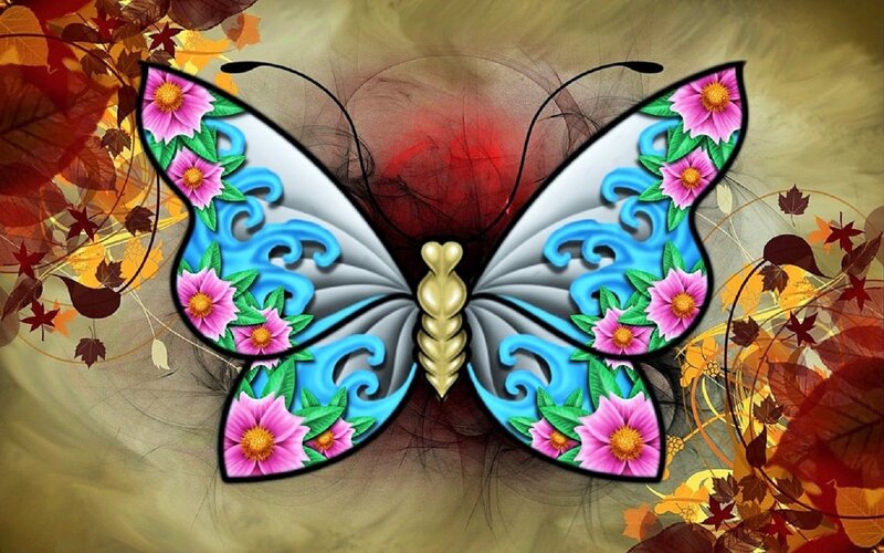 Butterfly with Flowers — Blue